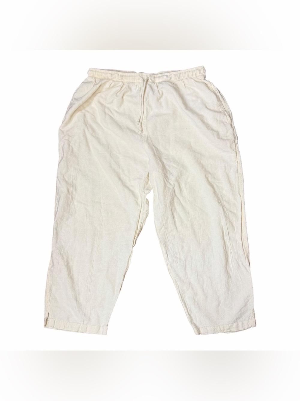 Cottonseed Women's White Cotton Drawstring Capri Casual Pants Size XL